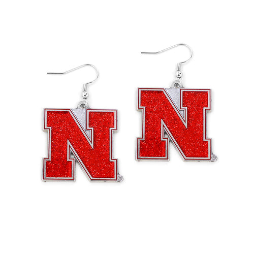Nebraska Cornhuskers Earrings Glitter Dazzle - Aminco