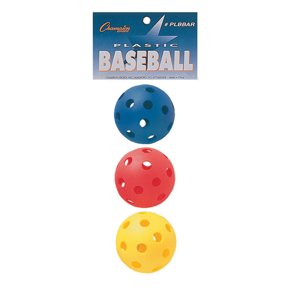 PerfectPitch 9 in. Plastic Baseball&#44; Red&#44; Royal Blue & Yellow - Set of 3