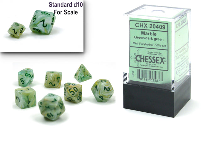 Chessex - Chessex Marble Mini Polyhedral 7 Die Set Green/Dark Green