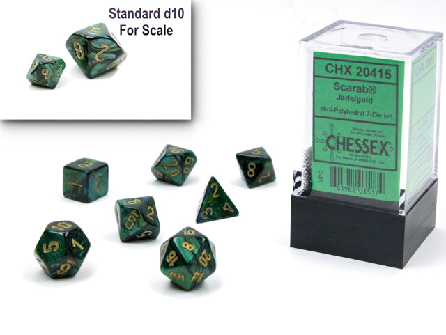 Chessex - Chessex Scarab Mini Polyhedral 7 Die Set Jade/Gold