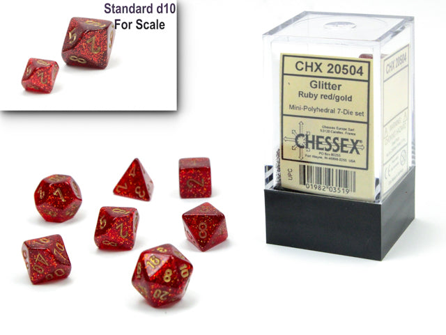 Chessex - Chessex Glitter Mini Polyhedral 7 Die Set Ruby/Gold