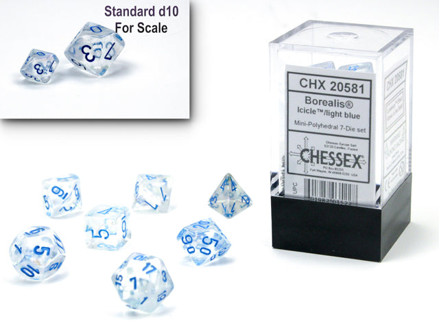 Chessex - Chessex Borealis Mini Polyhedral 7 Die Set Icicle/Light Blue Luminary