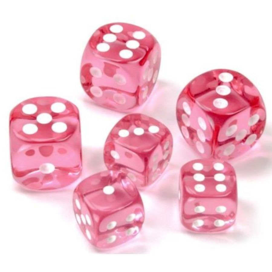 Chessex Mfg Co Llc -  16Mm 12Ct D6 Block: Lab Dice (Series 7): Translucent Pink With White