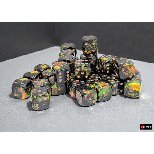 Chessex Mfg Co Llc -  Brushed Dice: 12Mm D6 Deep Forest With Bronze Dice Block (36 Dice)