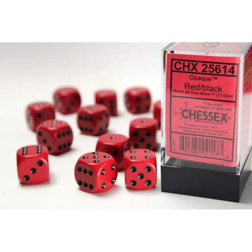 Chessex Mfg Co Llc -  D6 -- 16Mm Opaque Dice - Red/Black - 12Ct