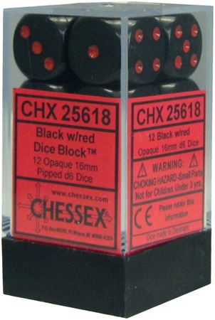 Chessex - Chessex: Opaque 16Mm D6 Black/Red Dice Block