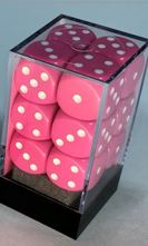 Chessex - Opaque 16Mm D6 Pink/White Dice Block(12 Dice)
