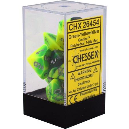Chessex - Gemini Green-Yellow With Silver 7 Die Set