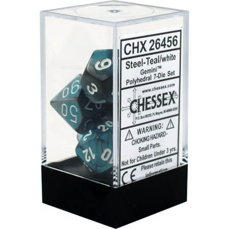 Chessex - Gemini Steel-Teal With White 7 Die Set