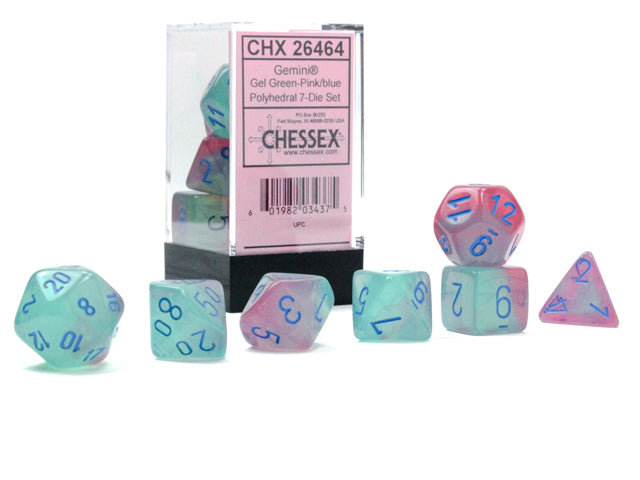 Chessex - Chessex Gemini Gel Green-Pink/Blue Luminary 7 Die Set