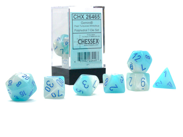 Chessex - Chessex Gemini Pearl Turquoise-White/Blue Luminary 7 Die Set