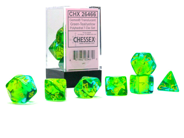 Chessex - Chessex Gemini Translucent Green-Teal/Yellow 7 Die Set