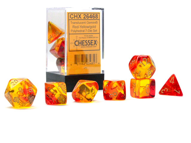 Chessex - Chessex Gemini Translucent Red-Yellow/Gold 7 Die Set