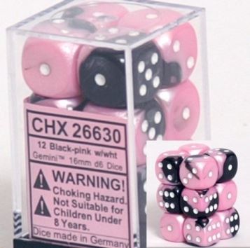 Chessex - Chessex: Gemini Black-Pink/White 16Mm D6 Dice Block