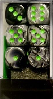 Chessex - Chessex: Gemini Black-Grey/Green 16Mm D6 Dice Block