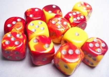 Chessex - Chessex: Gemini Red-Yellow/Silver 16Mm D6 Dice Block