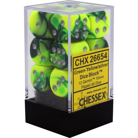 Chessex - Gemini Green-Yellow With Silver 16Mm