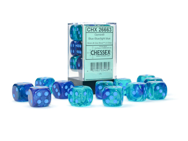 Chessex - Chessex Gemini Blue-Blue/Light Blue 16Mm D6 Dice Block