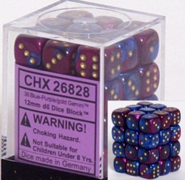 Chessex - Chessex: Gemini Blue-Purple/Gold 12Mm D6 Dice Block