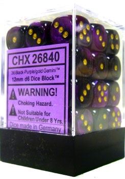 Chessex - Chessex: Gemini Black-Purple/Gold 12Mm D6 Dice Block