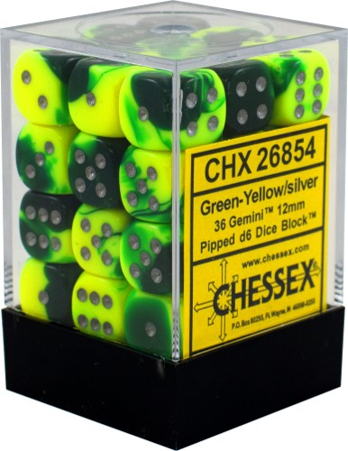 Chessex - Gemini Green-Yellow With Silver 12Mm