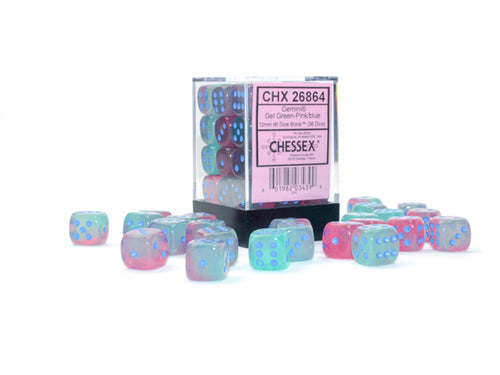 Chessex - Chessex Gemini Gel Green-Pink/Blue Luminary 12Mm D6 Dice Block