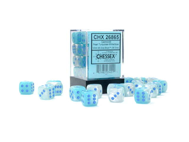 Chessex - Chessex Gemini Pearl Turquoise-White/Blue Luminary 12Mm D6 Dice Block