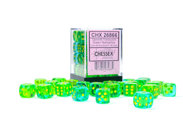 Chessex - Chessex Gemini Translucent Green-Teal/Yellow 12Mm D6 Dice Block