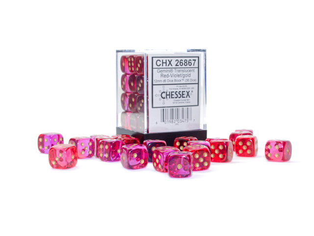 Chessex - Chessex Gemini Translucent Red-Violet/Gold 12Mm D6 Dice Block