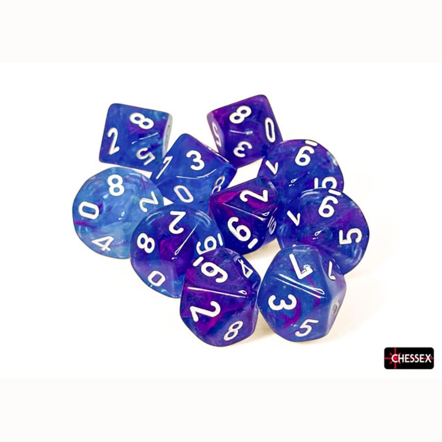Chessex Mfg Co Llc -  Dice Menagerie 11: Nebula Aura With White Luminary Set Of Ten D10 Dice Set