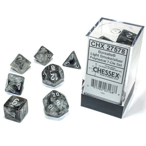 Chessex - Chessex Borealis Polyhedral Light Smoke/Silver Luminary 7-Die Set