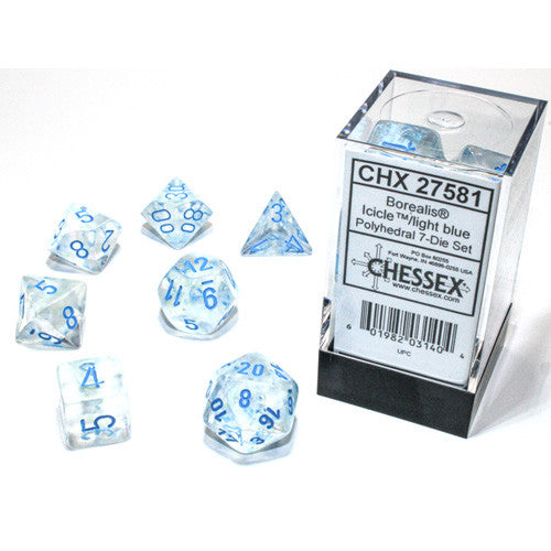 Chessex - Chessex Borealis Polyhedral Icicle/Light Blue Luminary 7-Die Set