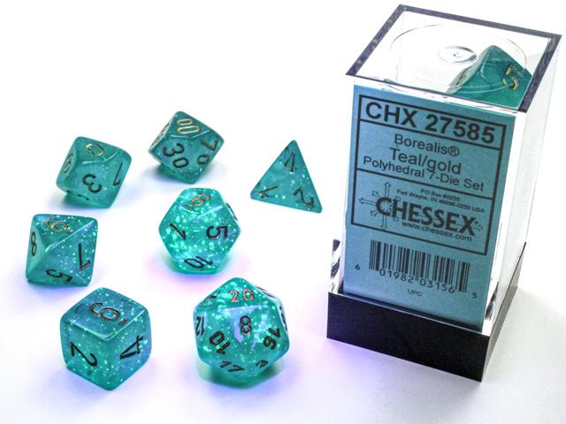 Chessex - Chessex Borealis Polyhedral Teal/Gold Luminary 7-Die Set