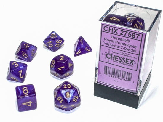 Chessex - Chessex Borealis Polyhedral Royal Purple/Gold Luminary 7-Die Set