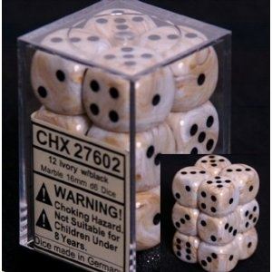 Chessex - Chessex: Marble-Ivory/Black 16Mm D6 Dice Block