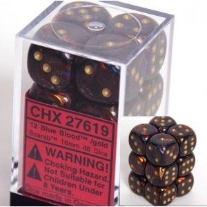 Chessex - Chessex: Scarab Blue Blood/Gold 16Mm D6 Dice Block