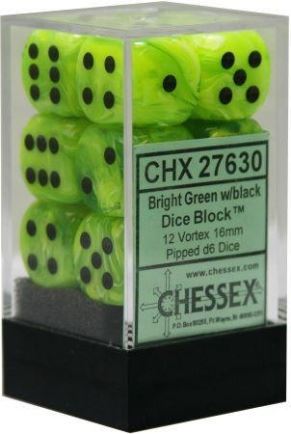 Chessex - Chessex: Vortex Bright Green/Black 16Mm D6 Dice Block