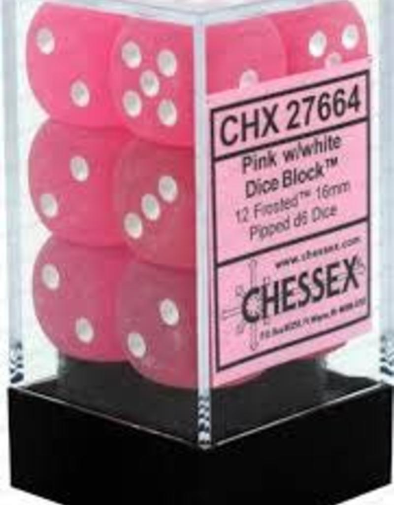 Chessex - Chessex: Frosted Pink/White 16Mm D6 Dice