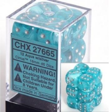 Chessex - Chessex: Cirrus Aqua/Silver 16Mm D6 Dice Block