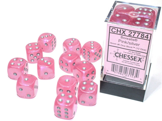 Chessex - Chessex Borealis 16Mm D6 Pink/Silver Luminary Dice Block (12 Dice)