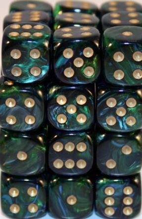 Chessex - Chessex: 12Ct Scarab Jade/Gold 16Mm D6 Dice Block