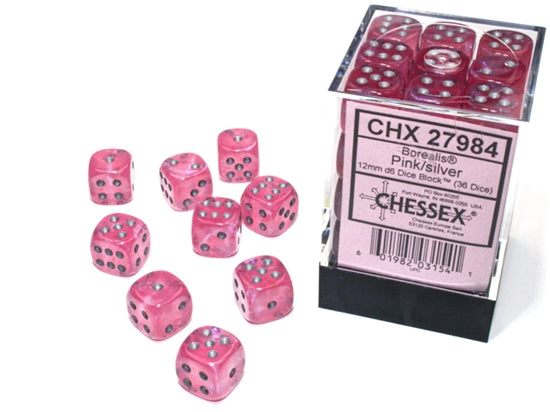 Chessex - Chessex Borealis 12Mm D6 Pink/Silver Luminary Dice Block (36 Dice)
