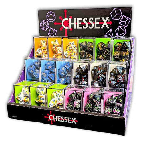 Chessex Mfg Co Llc -  Dice Samplers: Box Of 18 Sets: Brushed Dice Polyhedral (3 Of Each Color)
