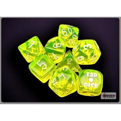 Chessex Mfg Co Llc -  7Ct Lab Dice (Series 7): Translucent Neon Yellow With White