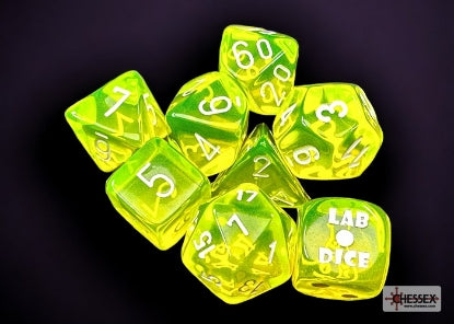 Chessex - Chessex Translucent Neon Yellow/White 7-Die Set With Bonus Die