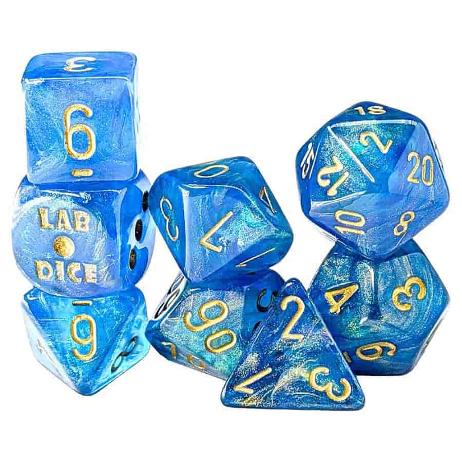 Chessex Mfg Co Llc -  7Ct Lab Dice (Series 10): Shimmer Aqueous With Gold Pre-Order