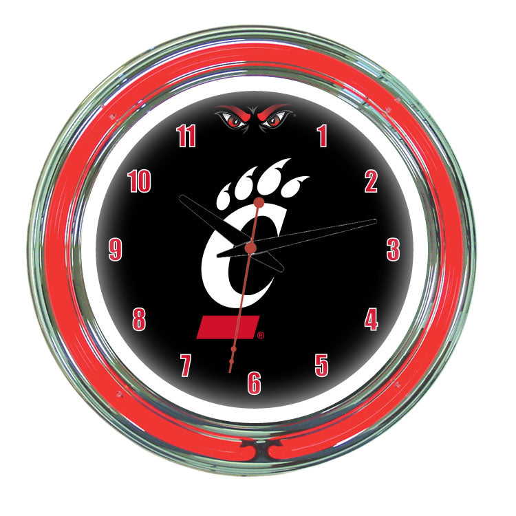 CINCINNATI NEON WALL CLOCK - 14'' BLACK FACE / RED NEON - CINNWC100-14