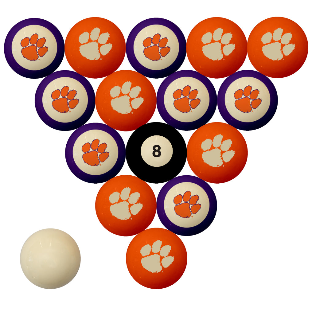 CLEMSON SCHOOL COLOR NUMBERED BILLIARD BALL SET ORANGE SOLID/PURPLE STRIPE - CLMBBS100N