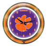 CLEMSON NEON WALL CLOCK - 14'' PURPLE FACE / ORANGE NEON - CLMNWC200-14