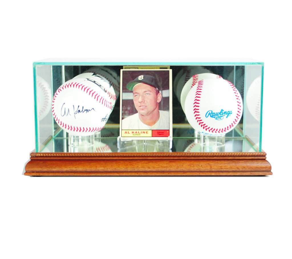 Card and Double Basball Display Case with Walnut Moulding